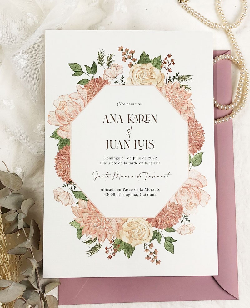 invitaciones de boda floral glam
