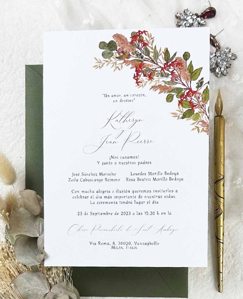 invitaciones de boda con pampas